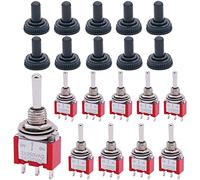 mxuteuk 10Pcs Mini Toggle Switch SPDT 3 Position 3 Pins ON/OFF/ON AC 125V 5A with Waterproof Cap MTS-103-10MZ