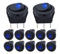 mxuteuk 12pcs 12V Rocker switches，SPST Blue LED Illuminated Round Dot Rocker Toggle Switch On/Off 20A 12V DC Press Button Round Rocker Switch For Car Or Truck Boat KCD2-102N-BU