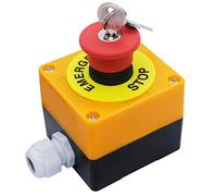 mxuteuk 1NC Red Mushroom Switch Station Box 22mm Red Mushroom Emergency Stop Push Button Switch Key Reset AC 660V 10A Switch Station Box，1 Years Warranty HB2-ES142-BOX-Y