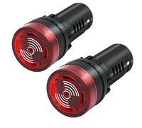 mxuteuk 2Pcs 22mm AC/DC 24V Red LED Buzzer Flash Alarm Signal Indicator Light AD16-22SM-RR24V