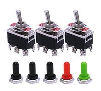 mxuteuk 3pcs Heavy Duty Rocker Toggle Switch 15A 250V DPDT ON/OFF/ON 6 Terminal 3 Position + 5pcs Metal Knob Cover Cap Waterproof, 2 Years Warranty Ten-1322-5mz-B203