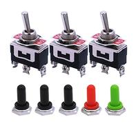 mxuteuk 3pcs Heavy Duty Rocker Toggle Switch 15A 250V SPDT ON/OFF/ON 3 Terminal 3 Position + 5pcs Metal Knob Cover Cap Waterproof, Ten-1122-5mz-B103