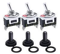 mxuteuk 3Pcs Heavy Duty Rocker Toggle Switch 20A 125V SPST 2 Position 2 Pin ON/OFF Switch with Metal Bat Waterproof Cap Ten-1021-3mz-B101