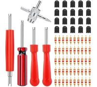 mxuteuk Valve Stem Removal Tool Set - 50Pcs Valve Cores, 20Pcs Tire Valve Caps, 1Pcs 4-Way Valve Tool, 3Pcs Single Head Valve Core Remover, 1Pcs Dual Head Valve Core Remover Tool
