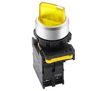 mxuteuk Yellow LED Light Voltage 110V-220V 22mm 1 NO 2 Positions Waterproof IP65 Latching Rotary Selector Switch 10A 600V LA155-A1-10XD-Y