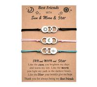 MXXGMYJ Best Friend Bracelets for 3 Colorful Friendship Bracelets Gifts for Women Cute Bestie Birthday Gifts for Her Sun Moon and Star Bracelet Set of 3 Long Distance Best Friends Bracelet Gift Ideas,