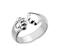 MXXGMYJ Pet Lovers Paw Print Ring - Silver Adjustable Open Ring Pet Memorial Ring for Pet Lovers Dog Cat Pet Claw Ring Paw Print Ring Animal Cat Jewelry Ring for Women Girls Gifts