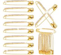 Mxxipp 10pcs Rhinestone Safety Pins, Sparkly Rhinestone Decorative Pins for Clothing, Classic Crystal Brooch Pins for Scarf Shawl Jeans Sweaters Dresses- Gold