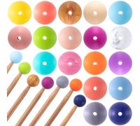 Mxxipp 18pcs Beads Knitting Needle Stoppers 15mm Macaron Round Silicone Knitting Needles Point Guards Needle Tip Cover Knitting Tools Needle End Caps for Knitting