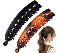 Mxxipp 2pcs French Banana Clips, Non-Slip Classic Large Hairstyle Claws, Fish Shaped Double Combs Hair Holder for Women Curly Straight Long Thick Thin Hair- Black & Brown