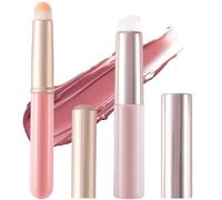 Mxxipp 2pcs Silicone Lip Applicator with Cover, Round Head Silicone Lip Brush, Portable Makeup Applicator for Lip Balm Lip Glaze Lipstick Noseshadow Eyeshadow Manicure- Pink