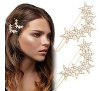 Mxxipp 2pcs Star Hair Pin for Women, Sparkly Rhinestone Hair Bang Clips, Non-Slip Shiny Star Hair Barrette Accessories for Long Short Straight Curly Hair- Gold