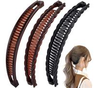 Mxxipp 3pcs Banana Hair Clips for Women, Non-Slip Large Hair Claw Clips, Classic Double Combs Hair Accessories for Thick Thin Fine Straight Curly Long Short Hair- Black & Coffee