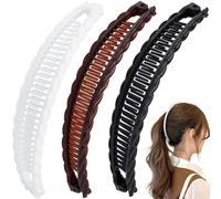 Mxxipp 3pcs Banana Hair Clips for Women, Non-Slip Large Hair Claw Clips, Classic Double Combs Hair Accessories for Thick Thin Fine Straight Curly Long Short Hair- Brown & Black & White