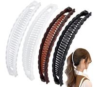 Mxxipp 4pcs Banana Hair Clips for Women, Non-Slip Large Hair Claw Clips, Classic Double Combs Hair Accessories for Thick Thin Fine Straight Curly Long Short Hair- Brown & Black & White & Clear