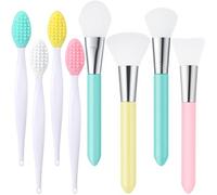 Mxxipp 4pcs Lip Scrub Brush & 4pcs Face Mask Applicator, Silicone Double-Sided Heart Lip Exfoliator Brushes Scrubber Tool, Face Cleaning Exfoliating Remove Dead Skin Tool for Men Women- 4 Colors