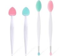 Mxxipp 4pcs Lip Scrub Brush, Silicone Heart Lip Exfoliator Brushes Scrubber Tool, Double-Sided Oval Lip Cleaning Exfoliating Remove Dead Skin Tool for Men Women Dark Lips- Pink & Green