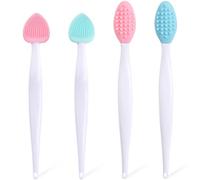 Mxxipp 4pcs Lip Scrub Brush, Silicone Heart Lip Exfoliator Brushes Scrubber Tool, Double-Sided Oval Lip Cleaning Exfoliating Remove Dead Skin Tool for Men Women Dark Lips- Pink & Green & Blue