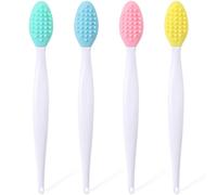 Mxxipp 4pcs Lip Scrub Brush, Silicone Lip Exfoliator Brushes Scrubber Tool, Double-Sided Lip Cleaning Exfoliating Remove Dead Skin Tool for Men Women Dark Lips- Pink & Green & Blue & Yellow