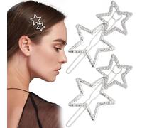 Mxxipp 4pcs Star Hair Pin for Women, Sparkly Rhinestone Crystal Hair Bang Clips, Non-Slip Hollow Hair Barrette Accessories for Long Short Straight Curly Hair- Silver