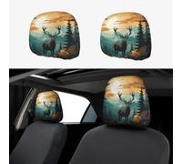 MXZERFKGLA 1 PCS Car Headrest Covers Soft Breathable Car Head Rest Covers Protector Elk Artwork Headrest Covers for Cars Seat Headrest Covers for Trucks SUV Universal Interior Cars Accessories