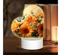 MXZERFKGLA 3D Night LED Light Lamp Bases Acrylic Love Lamps Cute Sunflower and Butterfly Night Light LED Bedside Lamp Acrylic Table Lamps Thanksgiving Birthday Personalized Gifts for Women Men Couple