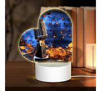 MXZERFKGLA 3D Night LED Light Lamp Bases Acrylic Love Lamps Microphone with Music Notes Night Light LED Bedside Lamp Acrylic Table Lamps Thanksgiving Birthday Personalized Gifts for Women Men Couple
