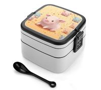 MXZERFKGLA Bento Box Adult Lunch Box Lunchable Food Container with Utensil Colorful Cute Pig Lunchbox Leak-Proof Lunch Containers Double Layer Bento Box for Dining Out Work Picnics Travel