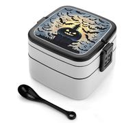 MXZERFKGLA Bento Box Adult Lunch Box Lunchable Food Container with Utensil Halloween Flying Bats Lunchbox Leak-Proof Lunch Containers Double Layer Bento Box for Dining Out Work Picnics Travel