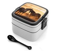 MXZERFKGLA Bento Box Adult Lunch Box Lunchable Food Container with Utensil Horses in Love Lunchbox Leak-Proof Lunch Containers Double Layer Bento Box for Dining Out Work Picnics Travel