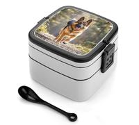 MXZERFKGLA Bento Box Adult Lunch Box Lunchable Food Container with Utensil Running German Shepherd Dog Lunchbox Leak-Proof Lunch Containers Double Layer Bento Box for Dining Out Work Picnics Travel