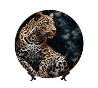 MXZERFKGLA Bone China Decorative Plate 10in Ceramic Dinner Plates A Leopard Sits Decorative Plates with Display Stand Hanging Porcelain Plate Art Crafts Ceramic Ornaments for Home Office Wall Decor