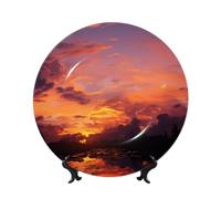MXZERFKGLA Bone China Decorative Plate 10in Ceramic Dinner Plates Sunset at Dusk Decorative Plates with Display Stand Hanging Porcelain Plate Art Crafts Ceramic Ornaments for Home Office Wall Decor