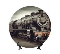 MXZERFKGLA Bone China Decorative Plate 10in Ceramic Dinner Plates Vintage Train Decorative Plates with Display Stand Hanging Porcelain Plate Art Crafts Ceramic Ornaments for Home Office Wall Decor