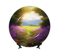 MXZERFKGLA Bone China Decorative Plate 7in Ceramic Dinner Plates Flowers Field Decorative Plates with Display Stand Hanging Porcelain Plate Art Crafts Ceramic Ornaments for Home Office Wall Decor