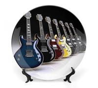 MXZERFKGLA Bone China Decorative Plate 7inch Ceramic Dinner Plates Electric Guitar Decorative Plates with Display Stand Hanging Porcelain Plate Art Crafts Ceramic Ornaments for Home Office Wall Decor