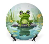 MXZERFKGLA Bone China Decorative Plate 7inch Ceramic Dinner Plates Frog in A Pond Decorative Plates with Display Stand Hanging Porcelain Plate Art Crafts Ceramic Ornaments for Home Office Wall Decor