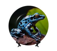 MXZERFKGLA Bone China Decorative Plate 8in Ceramic Dinner Plates Dart Frog Blue Decorative Plates with Display Stand Porcelain Plate Art Crafts Ceramic Ornaments for Home Office Wall Decor