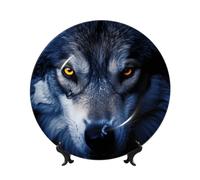 MXZERFKGLA Bone China Decorative Plate 8in Ceramic Dinner Plates Wolf Eyes Decorative Plates with Display Stand Hanging Porcelain Plate Art Crafts Ceramic Ornaments for Home Office Wall Decor