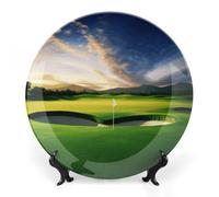 MXZERFKGLA Bone China Decorative Plate 8inch Ceramic Dinner Plates Golf Course Decorative Plates with Display Stand Hanging Porcelain Plate Art Crafts Ceramic Ornaments for Home Office Wall Decor