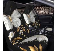 MXZERFKGLA Car Seat Covers Set of 2 PCS Breathable Front Seat Covers Elastic Seats Cushion Pad Gold White Butterflies Black Seat Covers Universal Automotive Cushion Protector for SUVs Vans Sedan