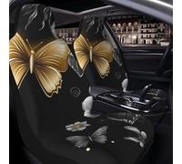 MXZERFKGLA Car Seat Covers Set of 2 PCS Breathable Front Seat Covers Elastic Seats Cushion Pad Gold White Butterflies Black Seat Covers Universal Automotive Cushion Protector for SUVs Vans Sedan