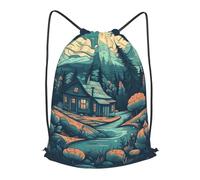 MXZERFKGLA Drawstring Backpack Sports Gym Bags Cabin in the Forest Drawstring Bags for Men Women Beach Bag String Bag