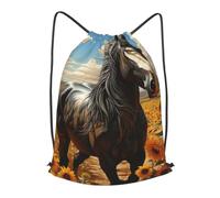 MXZERFKGLA Drawstring Backpack Sports Gym Bags Dark horse under the sunflowers Drawstring Bags for Men Women Beach Bag String Bag