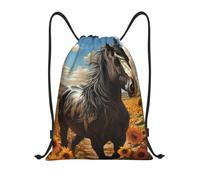 MXZERFKGLA Drawstring Backpack Sports Gym Bags Dark horse under the sunflowers Drawstring Bags for Men Women Beach Bag String Bag