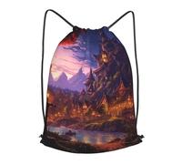 MXZERFKGLA Drawstring Backpack Sports Gym Bags Fantasy Town Drawstring Bags for Men Women Beach Bag String Bag