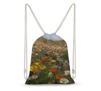 MXZERFKGLA Drawstring Backpack Sports Gym Bags Flowers Blooming on The Grassland Drawstring Bags for Men Women Beach Bag String Bag