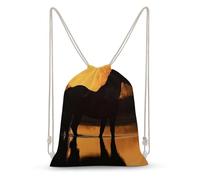 MXZERFKGLA Drawstring Backpack Sports Gym Bags Horse Crossing The River Drawstring Bags for Men Women Beach Bag String Bag