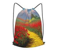 MXZERFKGLA Drawstring Backpack Sports Gym Bags Poppies Field Yellow Brick Road Drawstring Bags for Men Women Beach Bag String Bag