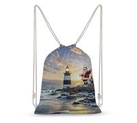 MXZERFKGLA Drawstring Backpack Sports Gym Bags Santa Claus Lighthouse Drawstring Bags for Men Women Beach Bag String Bag